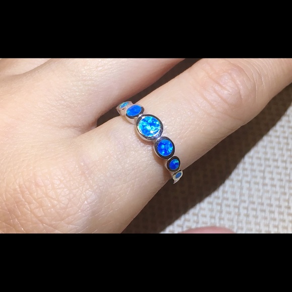 Opal ring band sterling silver ring with gemstone - Picture 3 of 5